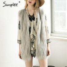 Load image into Gallery viewer, Simplee Fluffy black faux fur vest waistcoat Autumn winter sleeveless outerwear women coats Soft white hairy overcoat