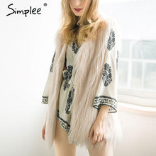 Load image into Gallery viewer, Simplee Fluffy black faux fur vest waistcoat Autumn winter sleeveless outerwear women coats Soft white hairy overcoat