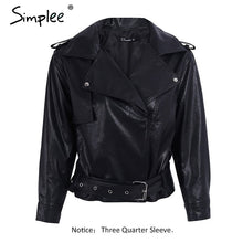 Load image into Gallery viewer, Simplee PU leather jacket coat female Belt basic jacket Casual outerwear faux leather coat Fashion yellow three quarter sleeve