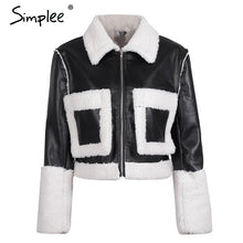 Load image into Gallery viewer, Simplee Fake lamb fur coats women Turn-down pocket fur jacket female furry leather jacket winter 2017 Army green casual overcoat