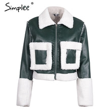 Load image into Gallery viewer, Simplee Fake lamb fur coats women Turn-down pocket fur jacket female furry leather jacket winter 2017 Army green casual overcoat