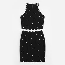 Load image into Gallery viewer, SHEIN Sexy Womens Two Piece Sets 2017 Summer Ladies Black Sleeveless Pearl Beading Scalloped Halter Top and Skirt Set