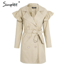 Load image into Gallery viewer, Simplee Ruffle trench coat women outerwear &amp; coats Autumn sash pocket streetwear trench 2017 Casual pink outwear female coat