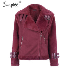 Load image into Gallery viewer, Simplee Faux leather suede lamb fur jacket coat women Moto zipper suede jacket female overcoat Casual turn-down winter coat 2017