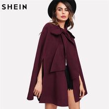 Load image into Gallery viewer, SHEIN Elegant Woman Fall Coat Korean Fashion Clothing for Womens Burgundy Long Sleeve Slit Back Tied Front Cape Coat