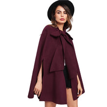 Load image into Gallery viewer, SHEIN Elegant Woman Fall Coat Korean Fashion Clothing for Womens Burgundy Long Sleeve Slit Back Tied Front Cape Coat