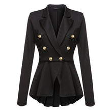 Load image into Gallery viewer, Womens Autumn Long Sleeve Jacket Turn Down Collar Double-breasted Jacket Coat Work Office Business Blazer Jacket Suit feminino