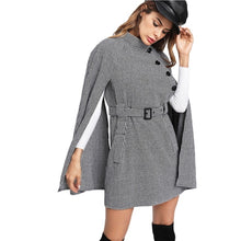 Load image into Gallery viewer, SHEIN Vintage Long Coat Women Black and White Fall Coat Cloak Sleeve Stand Collar Self Belted Houndstooth Cape Coat
