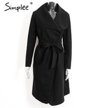 Load image into Gallery viewer, Simplee Black ruffle warm winter coat Women turndown long coat collar overcoat female Casual autumn 2016 pink outerwear