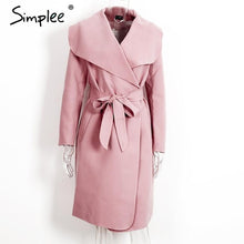 Load image into Gallery viewer, Simplee Black ruffle warm winter coat Women turndown long coat collar overcoat female Casual autumn 2016 pink outerwear