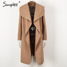 Load image into Gallery viewer, Simplee Black ruffle warm winter coat Women turndown long coat collar overcoat female Casual autumn 2016 pink outerwear