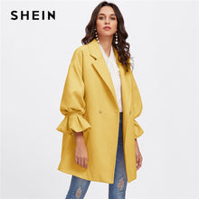 Load image into Gallery viewer, SHEIN Yellow Office Lady Elegant Drop Shoulder Pearl Detail Ruffle Cuff Highstreet Coat Autumn Women Minimalist Workwear Clothes