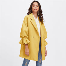 Load image into Gallery viewer, SHEIN Yellow Office Lady Elegant Drop Shoulder Pearl Detail Ruffle Cuff Highstreet Coat Autumn Women Minimalist Workwear Clothes