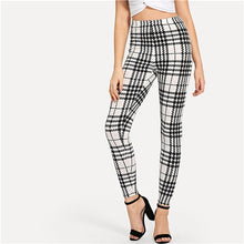 Load image into Gallery viewer, SHEIN Black And White Office Lady Highstreet Plaid Skinny High Waist Casual Leggings Summer Women Elegant Leggings Trousers
