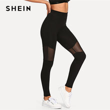Load image into Gallery viewer, SHEIN Black Casual Sexy Contrast Mesh Contrast Skinny Solid Leggings Summer Women Trousers