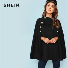 Load image into Gallery viewer, SHEIN Black Highstreet Office Lady Double Button Mock Poncho Solid Elegant Coat 2018 New Autumn Women Workwear Outerwear Clothes