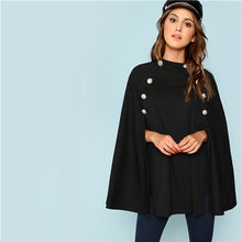 Load image into Gallery viewer, SHEIN Black Highstreet Office Lady Double Button Mock Poncho Solid Elegant Coat 2018 New Autumn Women Workwear Outerwear Clothes