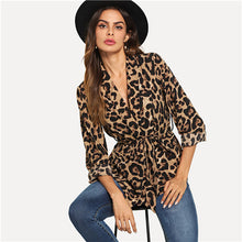 Load image into Gallery viewer, SHEIN Multicolor Highstreet Office Lady Shawl Collar Belted Leopard Print Elegant Blazer 2018 Autumn Workwear Women Outerwear