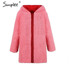 Load image into Gallery viewer, Simplee Faux lambswool thick women jacket coat plus size Winter warm hairly jacket Women autumn outerwear female overcoat 2018