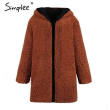 Load image into Gallery viewer, Simplee Faux lambswool thick women jacket coat plus size Winter warm hairly jacket Women autumn outerwear female overcoat 2018