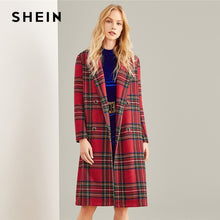 Load image into Gallery viewer, SHEIN Multicolor Double Breasted Waterfall Plaid Longline Coat Elegant Pocket Knee Length Outerwear Women Autumn Trench Coats