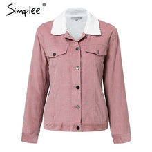 Load image into Gallery viewer, Simplee 2018 winter women basic coats Lambs wool corduroy jacket coat Ladies long sleeve turn down collar warm winter thick coat