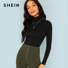 Load image into Gallery viewer, SHEIN Black Turtleneck Slim Fit T-shirt Workwear Office Ladies Plain High Neck Long Sleeve Tee Women Autumn Minimalist Tee