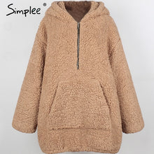 Load image into Gallery viewer, Simplee Faux lambswool thick women jacket coat plus size Winter warm teddy coat Hooded fur coat 2018 outerwear female overcoat