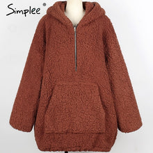 Load image into Gallery viewer, Simplee Faux lambswool thick women jacket coat plus size Winter warm teddy coat Hooded fur coat 2018 outerwear female overcoat