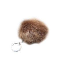 Load image into Gallery viewer, Real Rabbit Key Chain Round Metal Fur Pom Poms Hair Bulb Bag Ball Plush KeyChain For Car Ornaments Pendant Gold