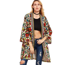 Load image into Gallery viewer, Sheinside European Trench Coat Women Basic Coats Colorful Open Front Outerwear With Tribal Print Tape Detail 3/4 Sleeve Coat