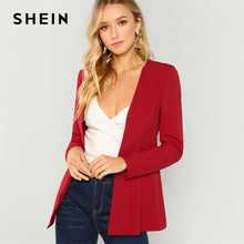 Load image into Gallery viewer, SHEIN Burgundy Pearl Beaded Hook And Eye Blazer Elegant Longline Workwear Coat Women Autumn Long Sleeve Plain Outerwear
