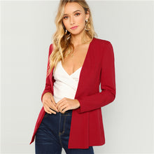 Load image into Gallery viewer, SHEIN Burgundy Pearl Beaded Hook And Eye Blazer Elegant Longline Workwear Coat Women Autumn Long Sleeve Plain Outerwear