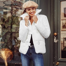Load image into Gallery viewer, Simplee Turndown collar square buckle loose winter women coat parka Casual white thick outerwear Winter warm down jacket ukraine