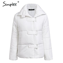 Load image into Gallery viewer, Simplee Turndown collar square buckle loose winter women coat parka Casual white thick outerwear Winter warm down jacket ukraine