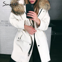 Load image into Gallery viewer, Simplee Faux fur splice hooded corduroy thick parka Winter warm soft padded coat Women 2018 lapel streetwear fashion overcoat