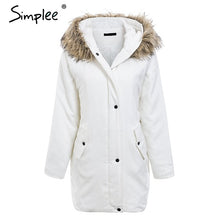 Load image into Gallery viewer, Simplee Faux fur splice hooded corduroy thick parka Winter warm soft padded coat Women 2018 lapel streetwear fashion overcoat