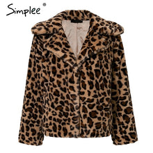 Load image into Gallery viewer, Simplee Elegant leopard print faux fur coat Women 2018 autumn winter warm soft parka overcoat Female plush casual outwear coat