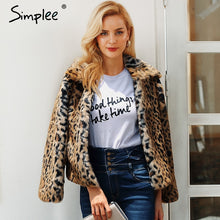 Load image into Gallery viewer, Simplee Leopard fluffy faux fur coat women 2018 plus size Elegant thick warm outwear coat Autumn winter casual overcoat