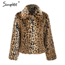 Load image into Gallery viewer, Simplee Leopard fluffy faux fur coat women 2018 plus size Elegant thick warm outwear coat Autumn winter casual overcoat