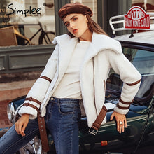 Load image into Gallery viewer, Simplee Turndown collar zipper winter women coat parka Sash shaggy white thick warm outerwear Winter down jacket streetwear