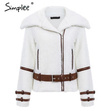 Load image into Gallery viewer, Simplee Turndown collar zipper winter women coat parka Sash shaggy white thick warm outerwear Winter down jacket streetwear