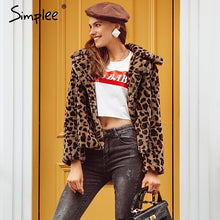 Load image into Gallery viewer, Simplee Elegant leopard print faux fur coat Women 2018 autumn winter warm soft parka overcoat Female plush casual outwear coat