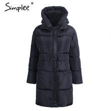 Load image into Gallery viewer, Simplee Winter padded hooded coat parka Women casual pocket warm outerwear parkas Zipper streetwear parka overcoat female