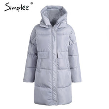 Load image into Gallery viewer, Simplee Winter padded hooded coat parka Women casual pocket warm outerwear parkas Zipper streetwear parka overcoat female