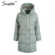 Load image into Gallery viewer, Simplee Winter padded hooded coat parka Women casual pocket warm outerwear parkas Zipper streetwear parka overcoat female