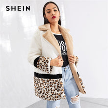 Load image into Gallery viewer, SHEIN Multicolor Highstreet Cut and Sew Leopard Panel Faux Fur Teddy Coat Weekend Casual Elegant Women Coats Outerwear