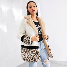 Load image into Gallery viewer, SHEIN Multicolor Highstreet Cut and Sew Leopard Panel Faux Fur Teddy Coat Weekend Casual Elegant Women Coats Outerwear