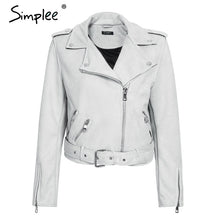 Load image into Gallery viewer, Simplee Leather suede faux leather jacket Women zipper belt moto jacket Cool streetwear ladies' leather jackets winter coat 2017