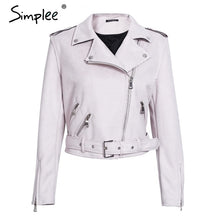 Load image into Gallery viewer, Simplee Leather suede faux leather jacket Women zipper belt moto jacket Cool streetwear ladies' leather jackets winter coat 2017